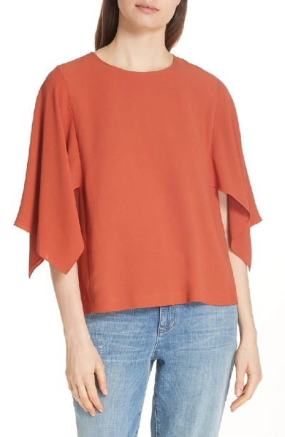 Eileen Fisher Plus Size Cape-sleeve Silk Top In Orange