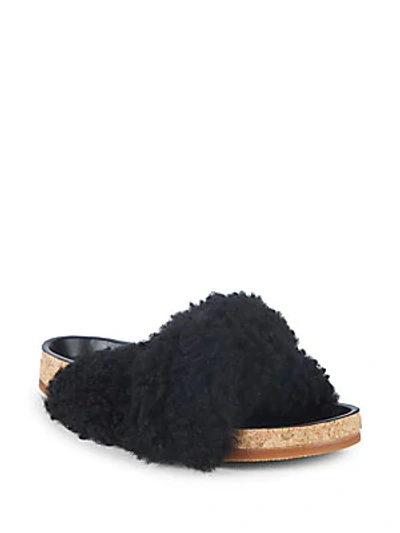 Chloé Shearling And Leather Slides In Black