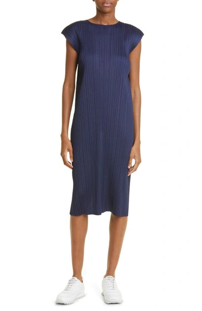 Issey Miyake Monthly Colors August Pleated Midi Dress In Dark Navy
