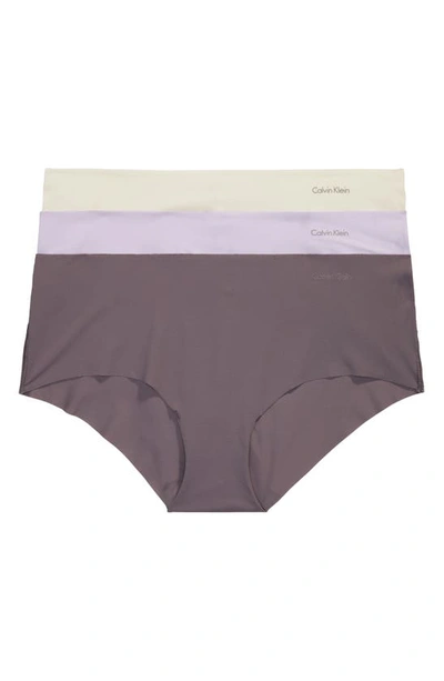 Shop Calvin Klein Invisibles Hipster Briefs In Grey/ Pastel Lilac/ Beige