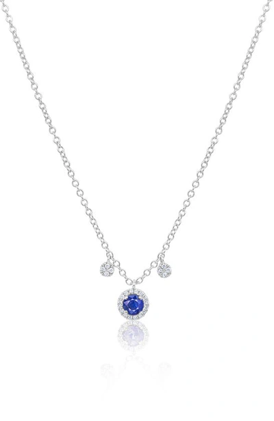 Meira T Dainty Blue Sapphire & Diamond Pendant Necklace In White Gold