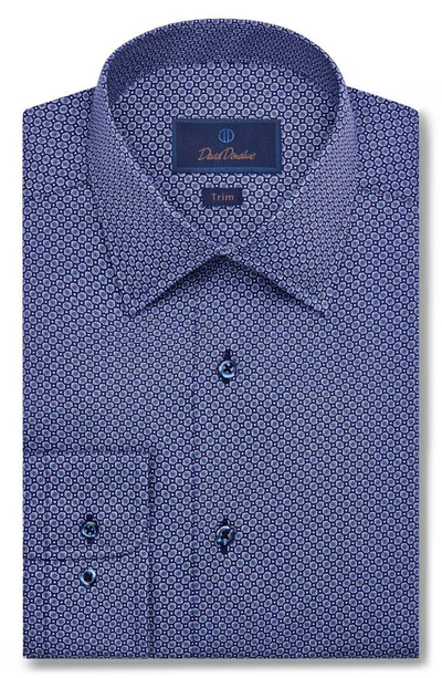 David Donahue Trim Fit Neat Dress Shirt In Navy