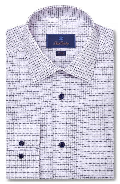 David Donahue Trim Fit Dobby Dot Cotton Dress Shirt In White/ Navy