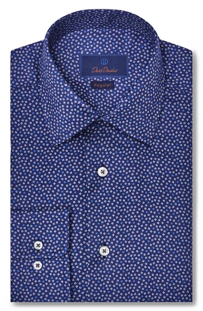 David Donahue Regular Fit Tossed Square Print Cotton Dress Shirt In Navy |  ModeSens