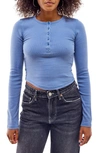 Bdg Urban Outfitters Acid Wash Placket Crop Henley In Blue