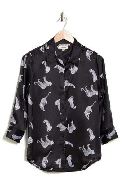 L Agence Dani Leopard Print Silk Button-up Shirt In Black/ Ivory Leopards