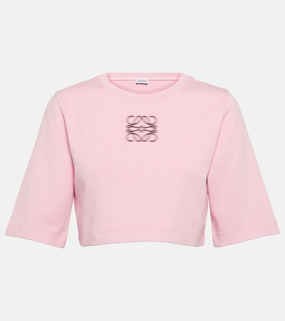 Loewe Anagram Cotton-blend Cropped T-shirt In Pink & Purple