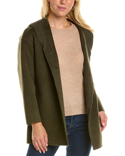 Forte Cashmere Reversible Double Knit Cashmere Cardigan In Green