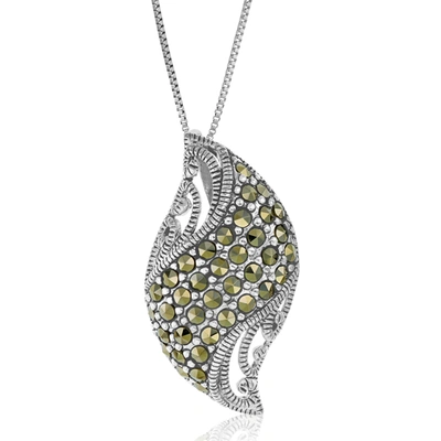 Vir Jewels Marcasite Pendant Necklace .925 Sterling Silver With 18 Inch Chain Round