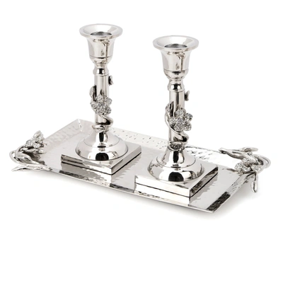 Classic Touch Decor Tray With Two Candlesticks With Jeweled Flower