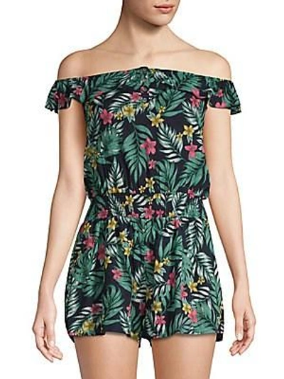 Lucca Couture Printed Ruffled Romper In Luau Navy