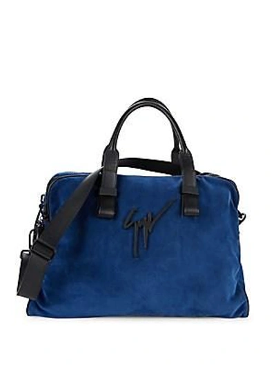Giuseppe Zanotti Logo Suede Overnight Bag In Azul