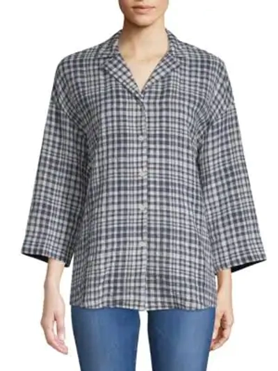 Lafayette 148 Analeigh Checkered Blouse In Majolica