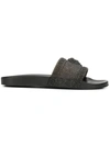 Versace Men's Glitter Shower Slide Sandals In Nero