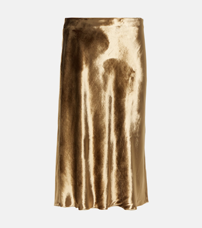 Vince High-waist Satin Midi Skirt In Gold
