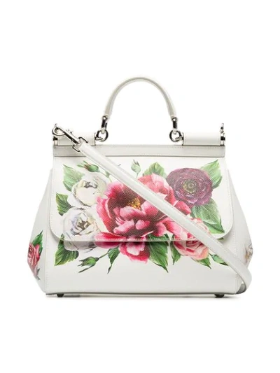 Dolce & Gabbana White, Red And Green Sicily Rose Print Leather Handbag