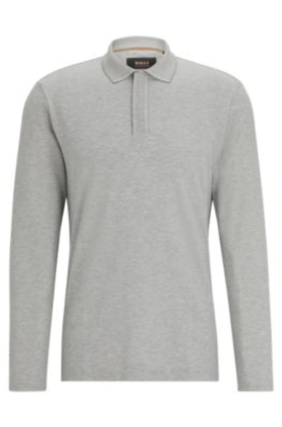 Hugo Boss Regular-fit Polo Shirt In Cotton And Cashmere In Silver