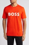 Hugo Boss Cotton-jersey T-shirt With Rubber-print Logo In Orange