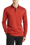 Hugo Boss Slim-fit Long-sleeved Polo Shirt With Woven Pattern In Dark Red