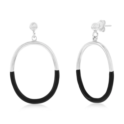 Simona Sterling Silver, Black Enamel Oval Earrings