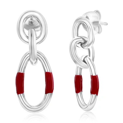 Simona Sterling Silver, Lava Enamel Dangle Earrings In Red