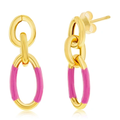 Simona Sterling Silver, Rose Violet Enamel Dangle Earrings - Gold Plated In Pink