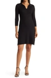 Love By Design Vermont Spread Collar Three-quarter Sleeve Rib Knit Dress In Black