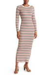 Love By Design Isabella Long Sleeve Ribbed Knit Maxi Dress In Cream Multi Stripe