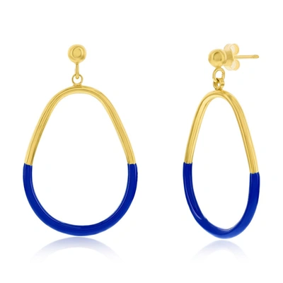 Simona Sterling Silver, Midnight Enamel Pear-shaped Earrings - Gold Plated In Blue