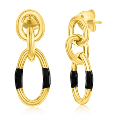 Simona Sterling Silver, Black Enamel Dangle Earrings - Gold Plated