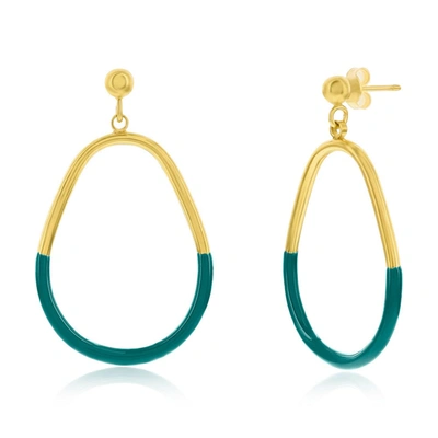 Simona Sterling Silver, Petrolio Enamel Pear-shaped Earrings - Gold Plated In Green