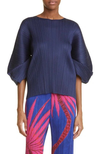 Issey Miyake Monthly Colors August Pleated Top In Blue