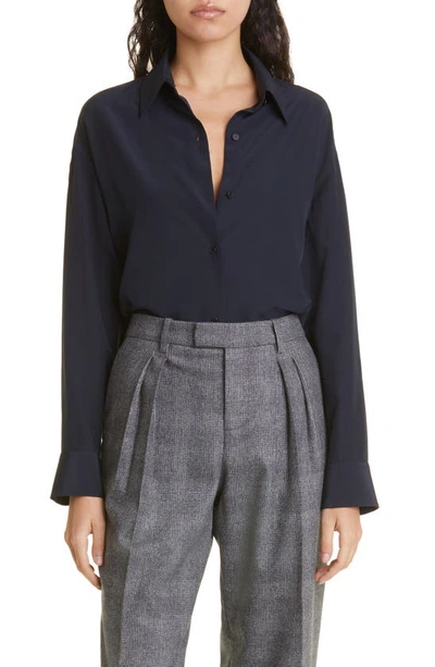 Nili Lotan Julien Silk Button-up Shirt In Dark Navy