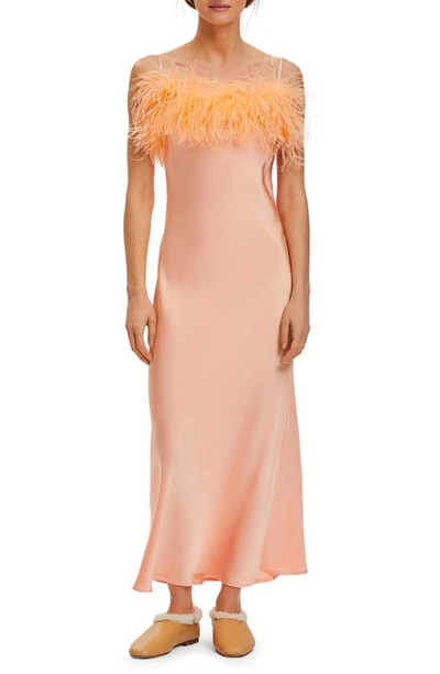 Sleeper Boheme Feather Nightgown In Light Peach