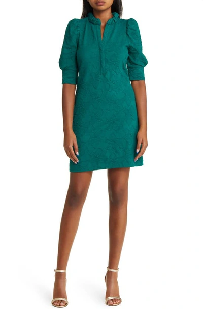 Lilly Pulitzer Elsey Floral Jacquard Puff Sleeve Dress In Evergreen Knit Pucker Jacquard