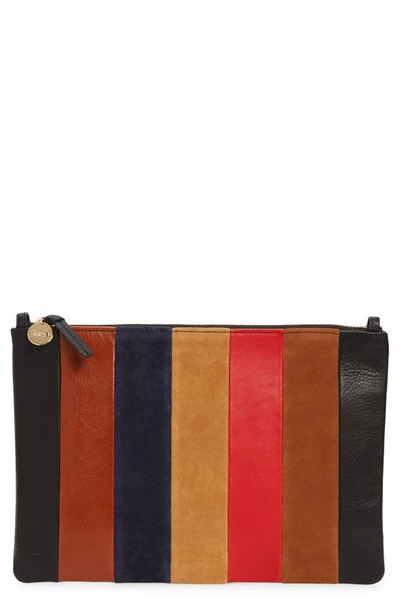 Clare V Stripe Leather Clutch With Tabs In Nappa/ Rustic Multi Patchwork