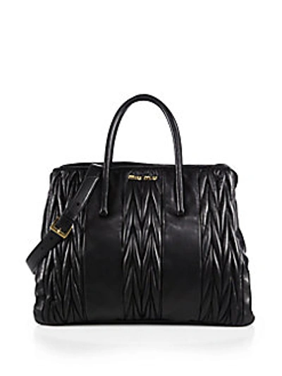 Miu Miu Matelasse Double-handle Quilted Leather Tote In Nero