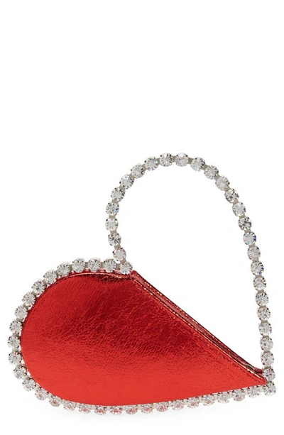 L'alingi Love Crystal Metallic Leather Top Handle Bag In Red