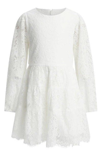 Bardot Kids' Sienna Long Sleeve Tiered Lace Party Dress In Ivory