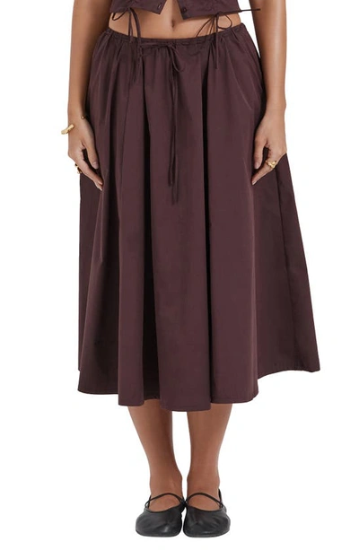 House Of Cb Cora Gathered Lace-up Skirt In Rich Brown