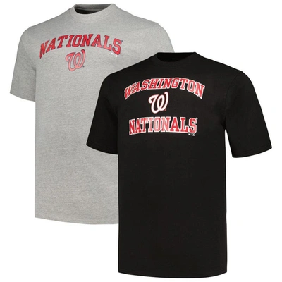 Profile Men's  Black, Heather Gray Washington Nationals Big And Tall T-shirt Combo Pack In Black,heather Gray