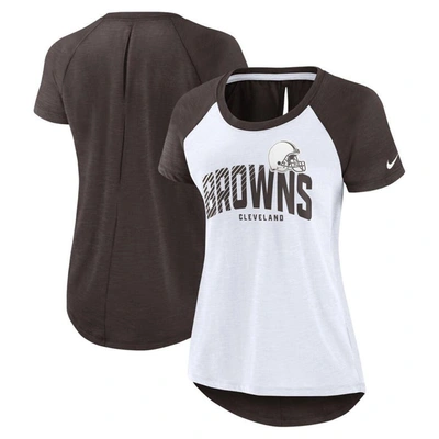 Nike White/heather Scarlet Cleveland Browns Back Slit Lightweight Fashion T-shirt In White,heather Scarlet