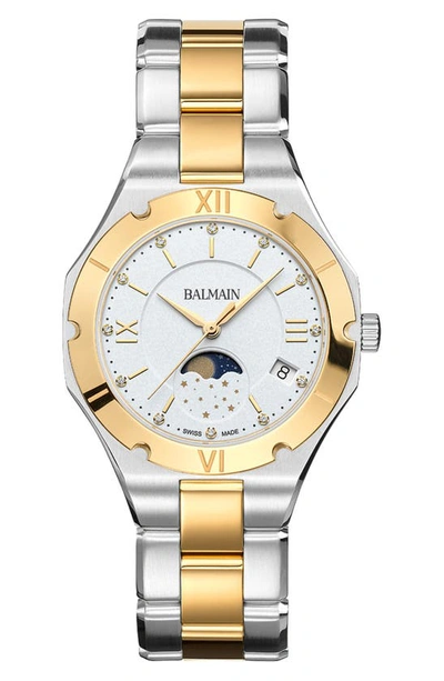 Balmain Be  Diamond Moon Phase Bracelet Watch, 33mm In Stainless Steel/ Yellow Gold