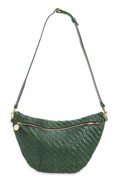 Clare V Large Woven Leather Belt Bag In Evergreen Woven Zig Zag