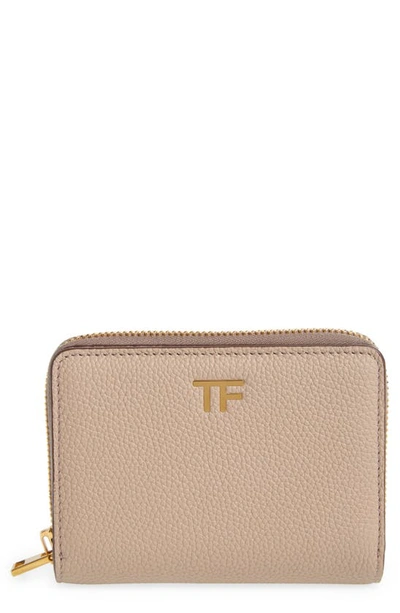 Tom Ford T-line Soft Grain Leather Zip Wallet In 1g006 Silk Taupe