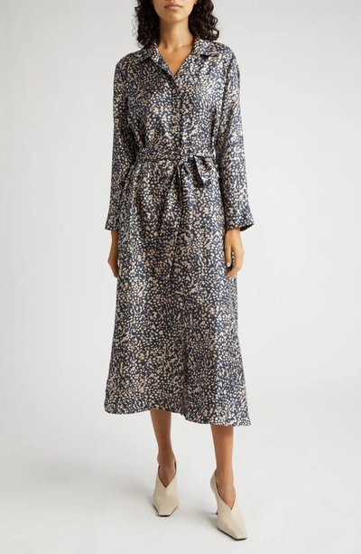 Max Mara Gemma Abstract Print Long Sleeve Silk Midi Shirtdress In Ultramarine