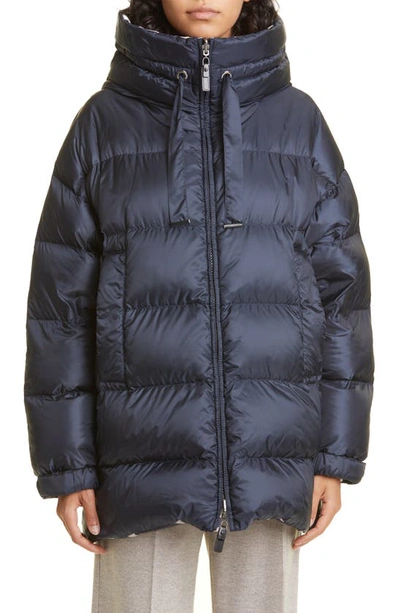 Max Mara Seis Reversible Hooded Down Coat In Midnight Blue