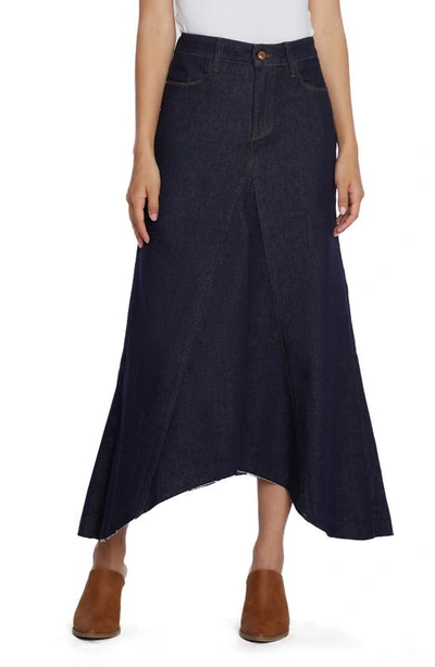 Wash Lab Denim Selma Pieced Asymmetric Denim Maxi Skirt In Raw Denim