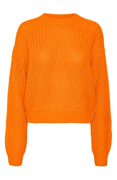 Noisy May Charlie Open Stitch Crewneck Sweater In Oriole