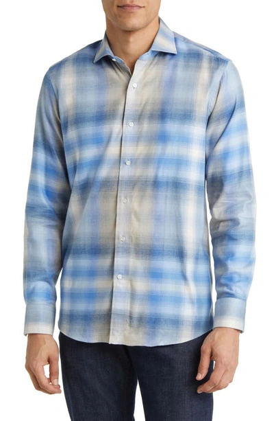 Peter Millar Crown Crafted Goodman Plaid Cotton Flannel Button-up Shirt In Blue